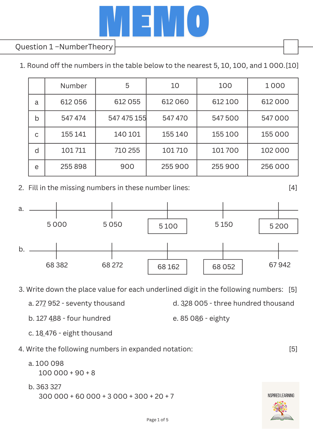 MATHS GRADE 5 REVISION JUNE EXAM