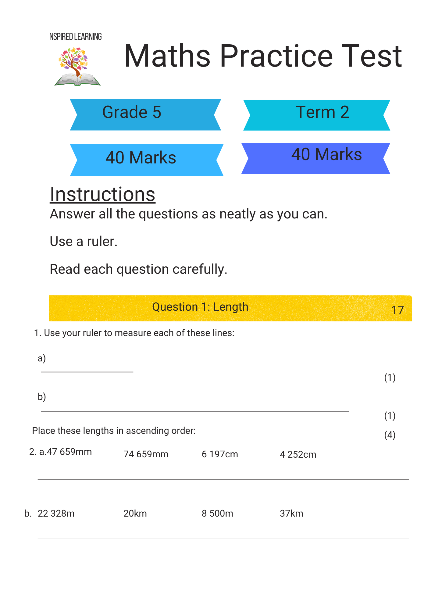 GRADE 5 MATHS TERM 2 PRACTICE TEST